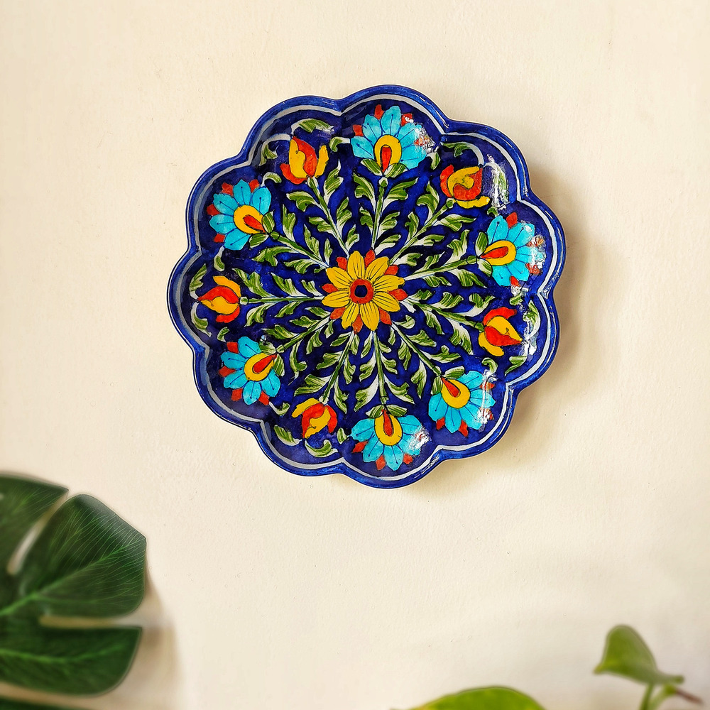 top quality floral blue pottery wall plate