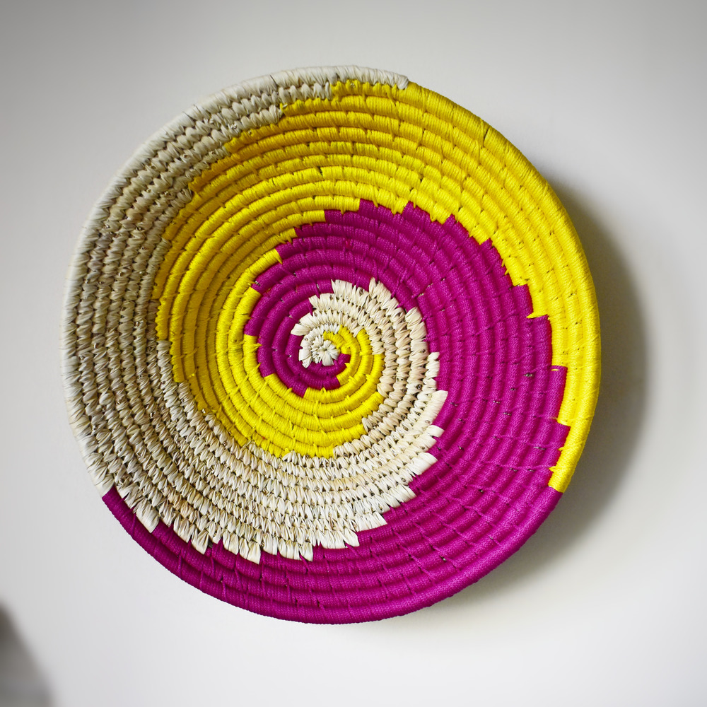 yellow and pink combination sabai grass wall plates