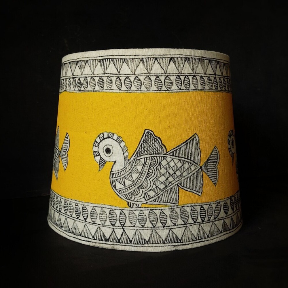 sparrow painted madhubani hanging lamp