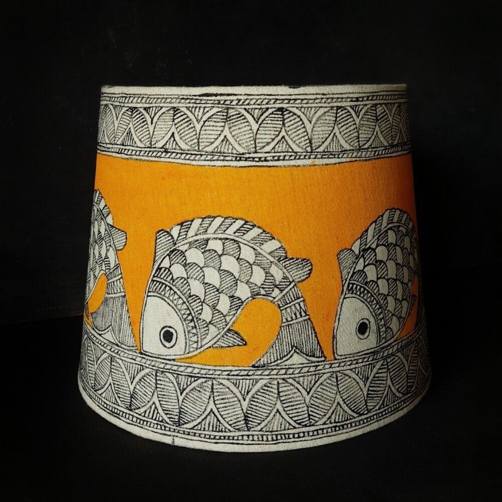 fish painted pendant lamp with yellow background
