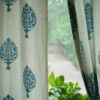 hand printed blue and white curtain