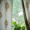 hand block white cotton curtain
